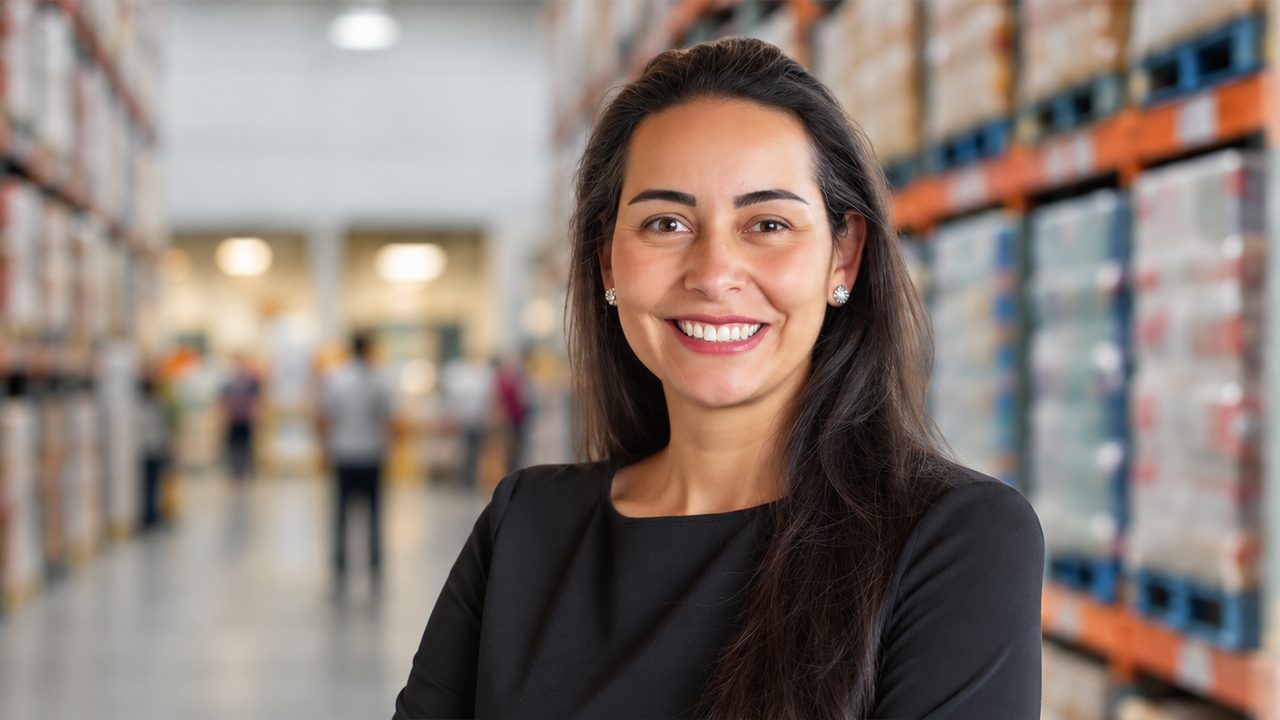 Priscila &ldquo;Pree&rdquo; Silva in a warehouse aisle